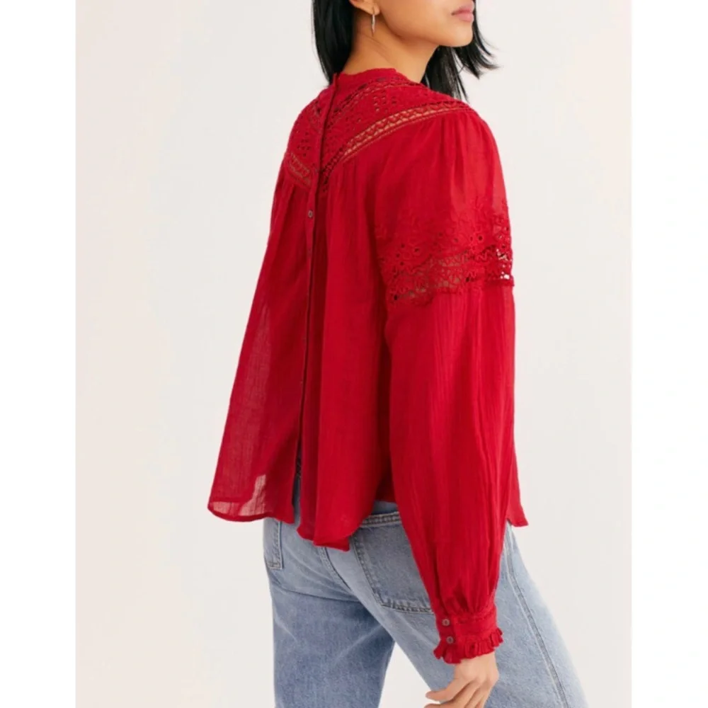 Free People Abigail Victorian top in red